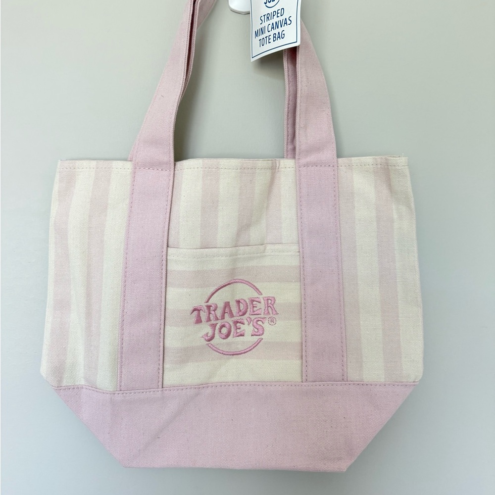 Pink Striped Canvas Tote Bag